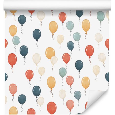 Papel pintado con globos de cumpleaños en blanco y crema para salón y dormitorio, 50x1000 cm. (1/5)