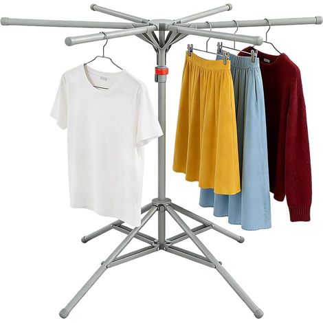 Séchoir à Linge Etendoir à Linge Pliable Intérieur et Extérieur, Sèche Linge avec 6Bras de Crochet, Hauteur Réglable 120-170cm (1/5)