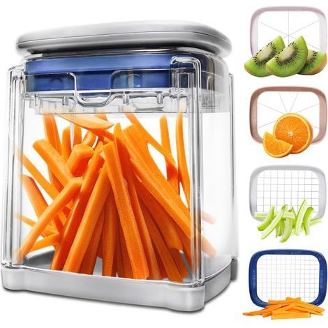 4-in-1 Manual French Fry Cutter, Fast Multifunctional Vegetable Cutter with 4 Stainless Steel Blades, for Potatoes, Carrots and Apples (1/5)