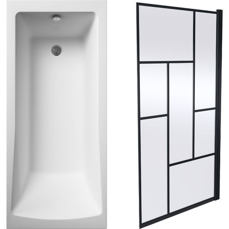 Square Single Ended 1700x700 with Leg Set & Black Abstract Framed Screen & Waste