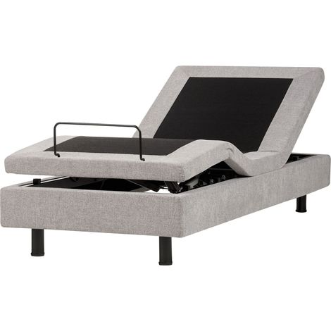 Electric Bed Light Grey Polyester EU Single 3ft Remote Control Adjustable without Headboard DUKE