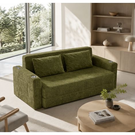 Divano letto 2 posti 153x77x65 cm in schiuma verde pieghevole per piccoli soggiorni - MEUBLIV (1/5)