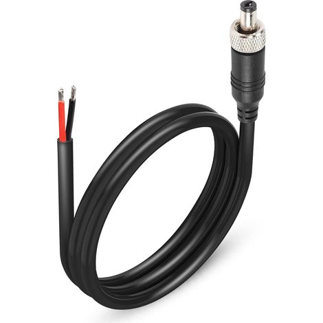 Câble d'alimentation CC anti-chute 16 AWG avec écrou Prise mâle CC 5,5 mm x 2,1 mm pour ouvrir le cordon d'alimentation à fil nu pour caméra de sécurité extérieure, vidéosurveillance, DVR, (1/5)