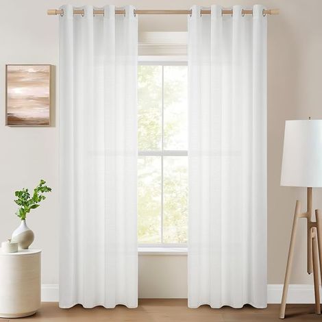 Topfinel Voile Curtains 140 x 220 cm Fine Grain Decorative Living Room Bedroom Curtain for Windows Semi-Opaque with Eyelets Kitchen Decor White Panels (1/5)