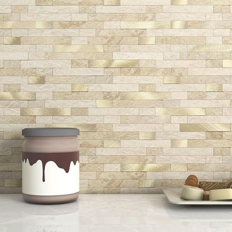 Carreaux de Mosaïque Adhésif Métro Muraux Marbre Beige 10pièces (1/5)