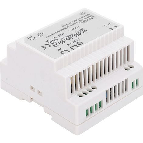 Alimentation DIN rail 45W 12V DC pour applications industrielles, modèle DR-45-12, entrée 100-240VAC, sortie unique (1/5)