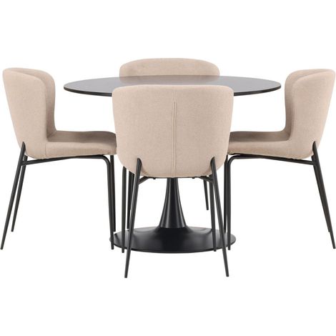 Glade Essgruppe Esstisch schwarz 4 Stühle Bouclé braun. (1/4)