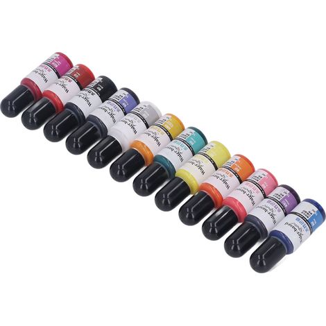 Pigments pour résine époxy en 12 couleurs avec un brillant uniforme, adaptés à la fabrication artisanale de teintures pour ciment et plâtre.