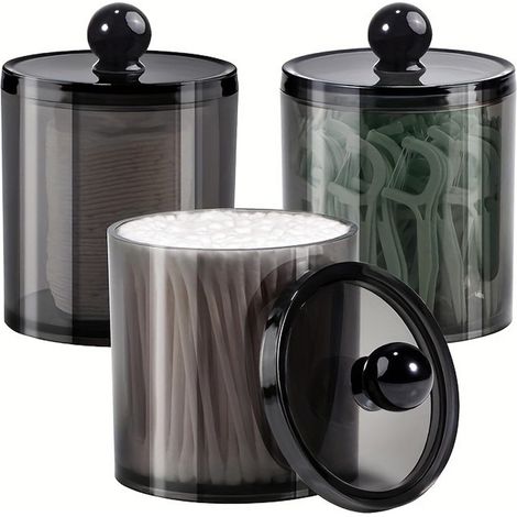 Boîte de rangement pour cotons-tiges (3 pièces), distributeur de disques de coton, rangement pour disques de coton avec couvercles (1/5)