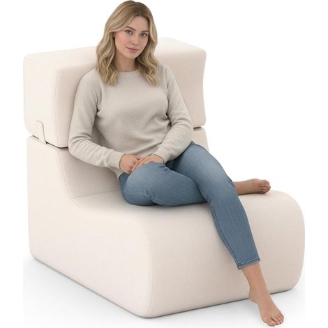 COSTWAY Divano Singolo con Poggiatesta Staccabile, Sedia da Pavimento con Rivestimento in Velluto e Imbottitura in Spugna, Base Antiscivolo, Comoda Sedia da Lettura (Beige) (1/5)