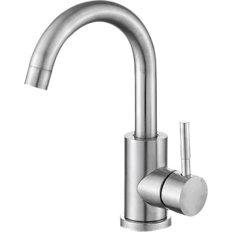 Robinet de lavabo, inox 304, nickelé, eau froide, monocommande