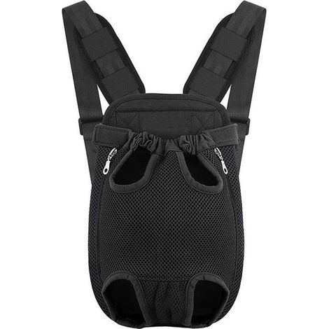 Sac de transport ventral  pour petit chien/chat - sac à dos poitrine noir, respirant, ouvertures pattes/queue (1/5)