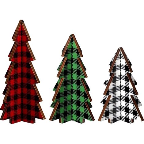 Arbre De Noël En Bois - Set De 3 Arbres Tableaux 3D Avec Design Pin - Décoration De Table Pour Fêtes D'hiver - Lot De 3 Pièces (1/4)