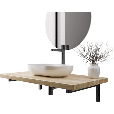 Waschtischplatte Bernstein PUREWOOD Eiche Massiv mit Konsolenträger - 100 cm, Schwarz matt