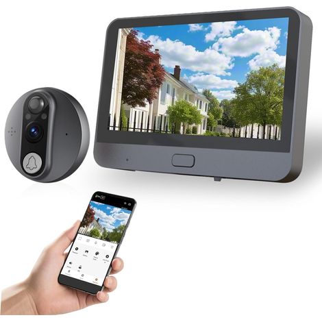 Judas Numérique WiFi Connecté - Écran LCD 4.3" - Caméra de Porte 1080P HD - Détection Mouvement PIR & Vision Nocturne - Audio Bidirectionnel - Batterie 5000mAh - Carte SD 128Go Incluse - Compatible Tu (1/5)