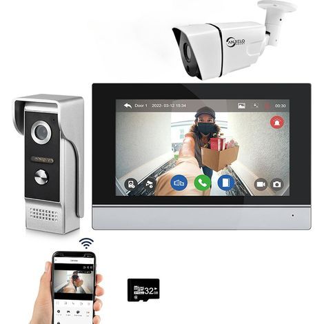 Système d'intercom vidéo câblé Tuya WiFi 7 pouces écran tactile 1080P caméra de cloche de porte Kit d'intercom intelligent Tuya APP avec détection de mouvement, 1doorbell -1monitor - 1camera (1/5)