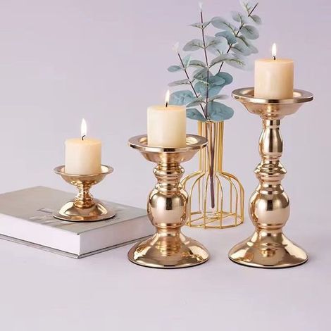 3-teiliges Set aus Metall-Säulenkerzenständern ideal für Kerzen silberne Kerzenständer für Wohnzimmer Garten Spa Aromatherapie Räucherkegel und (1/4)