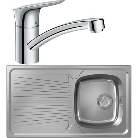 Evier 1 bac HANSGROHE S21 inox + robinet de cuisine HANSGROHE Logis M31 120 chromé