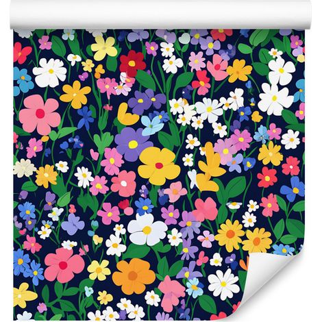 Papier peint à petites fleurs bleues et bleu marine pour salon et chambre 50x1000 cm (1/5)
