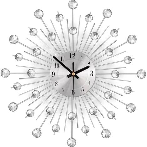 Xpork Crystal Wall Clocks Diamond Beaded Jewelled Sunburst Wall Clock Silent Non-ticking Arabic Numeral Clock Modern Wall Clock Stylish for Living Room Bed Room Any Room (Silver) (1/5)