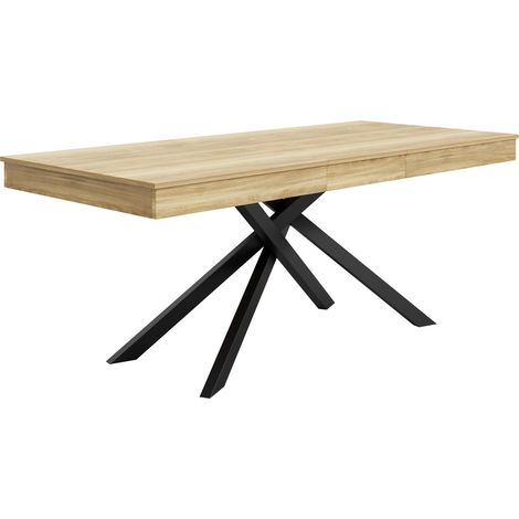 Ausziehbarer Esstisch 140/180 x 80 cm aus MDF in Eiche mit Metallbeinen (1/5)