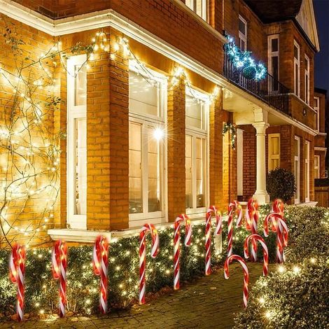 Lot de 10 guirlandes lumineuses solaires, cannes de bonbon de Noël, multicolores avec 8 modes et 72 LED, idéales pour jardin et terrasse