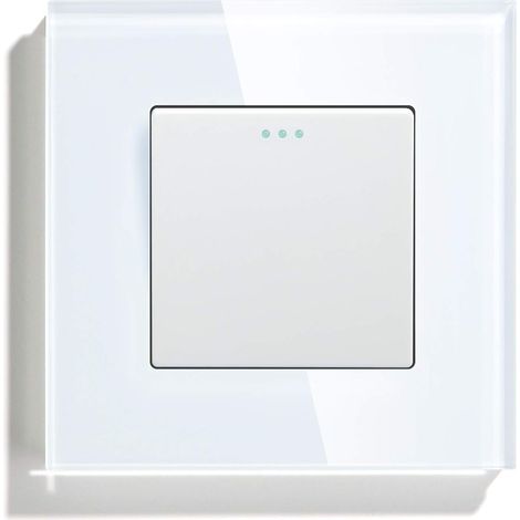 Interrupteur Mural Interrupteur à Bascule, Interrupteur Encastrable Bascule,10A 250V Plaque De Cristal Trempé, 86 86mm, 1 Gang 1 Voie, Blanc (1/5)