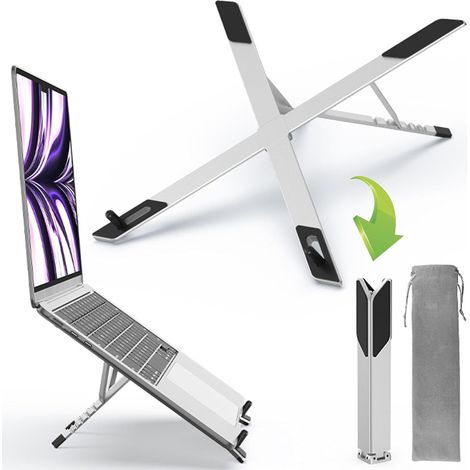 Support pliable pour ordinateur portable, support de refroidissement en alliage d'aluminium, pliable, portable et compact (argent) (1/5)