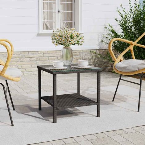 Teenpull – Beistelltisch Schwarz 45x45x45 cm Poly Rattan und Hartglas (1/5)