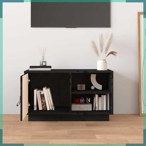 818239 Meuble TV Noir 70x34x40 cm Bois de pin massif (1/5)