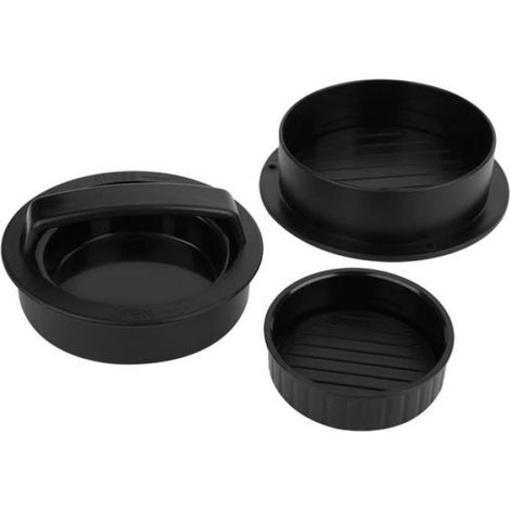 Moule à hamburger - - Presse à burger 3 en 1 - Antiadhésif - Plastique ABS - Noir (1/4)