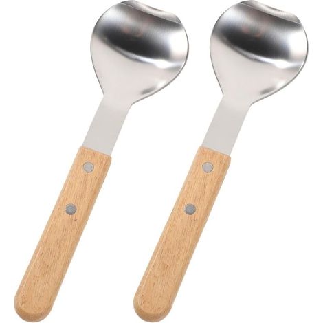 2 Pièces Cuillère à Glace en Acier Inoxydable avec Manche Bois (1/5)