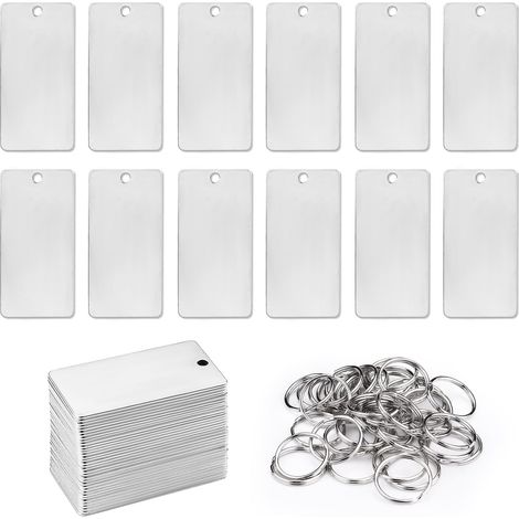 Lot de 35 plaques vierges en acier inoxydable pour estampage et gravure, ébauches de porte-clés DIY en métal avec anneau de clés, rectangulaires polies gravables au laser, plaques vierges dog (1/5)