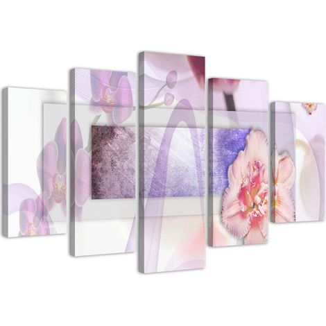 Quadri Quadro 5 pezzi Stampa su tela fiore astrazione viola - 150x100 (1/5)