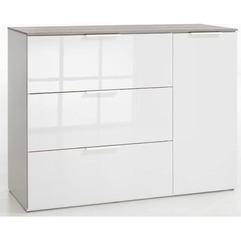 Mobile Contenitore ingresso bianco e cemento linea Galaverna con un 1 anta e 3 cassetti Made in Italy (1/3)