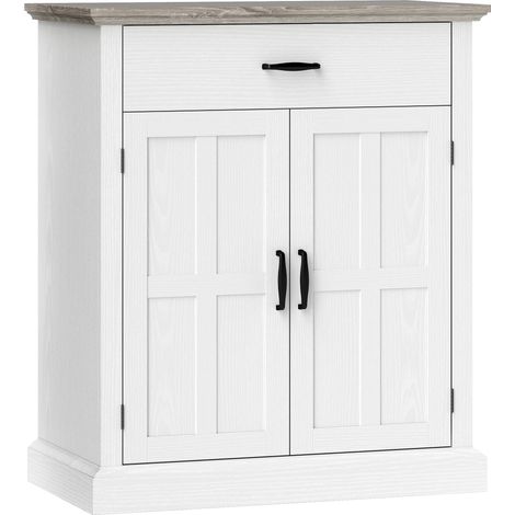 Buffet rustique chic LUDIVINE aspect chêne et blanc (1/5)