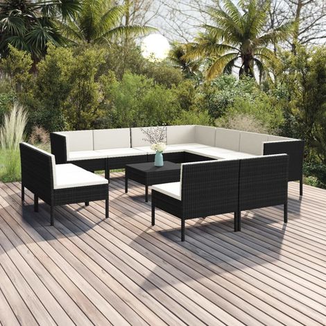 12-tlg. Garten-Lounge-Set mit Auflagen Poly Rattan Schwarz (1/5)