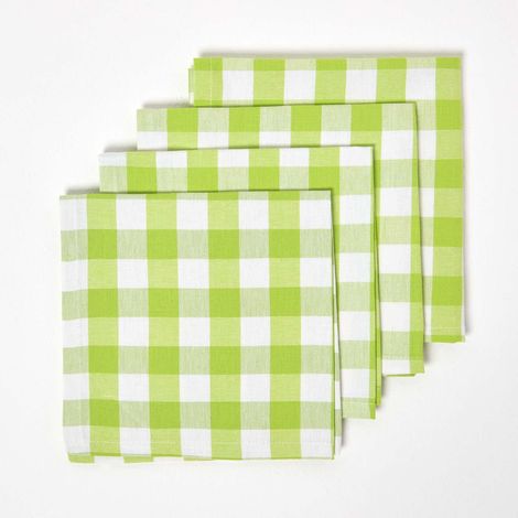 HOMESCAPES Green Block Check Cotton Gingham Napkins, Set of 4