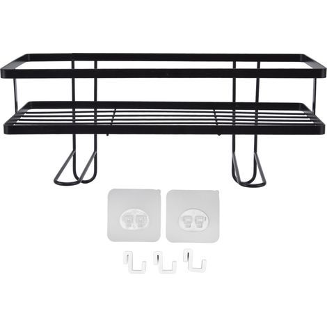 Étagère de rangement pour salle de bain au-dessus des toilettes, gain de place, organisateur sans poinçon, noir (1/5)