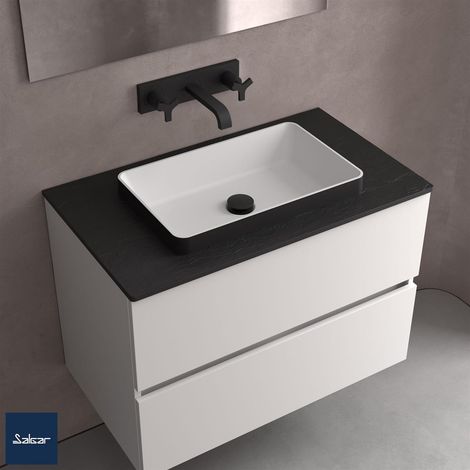 Lavabo à encastrer MAEL sans siphon ni vidange click SOLID SURFACE noir 502 x 44 x 301 mm (1/4)