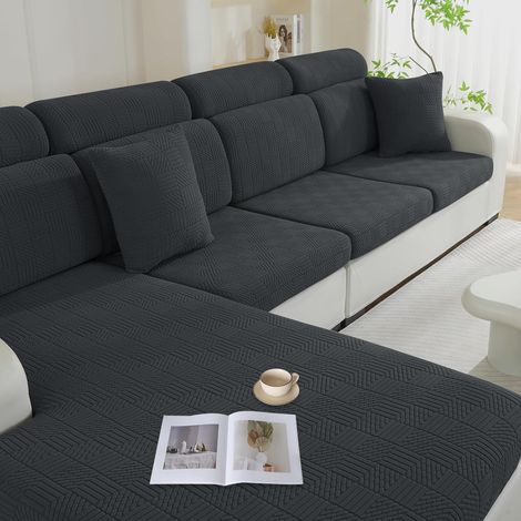 Stretchable Sofa Cushion Cover, Universal Sofa Seat Protector for Furniture Washable, Non-Slip, Replacement for Individual Cushion (1 Seater, Grey) (1/5)