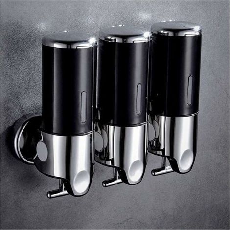 (Schwarzer) Seifenspender - Hendalino - 3-fach - Wandmontage ohne Bohren - 3 x 500 ml - Schwarz
