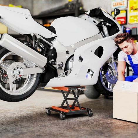 Cric moto 500 kg, hauteur réglable 13,5 à 39 cm, acier orange DESVIAE (1/5)