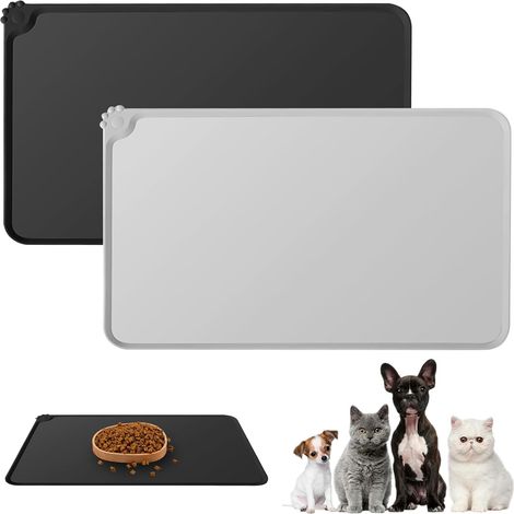 Tapis Gamelle Chat Chien en Silicone, 48 × 30 cm, 2 Pièces Imperméable, Antidérapant, Bords Relevés, Lavable au Lave-vaisselle (1/5)