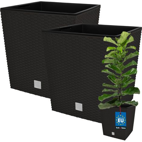 KOTARBAU® Kotarbau® Pot de Fleur Exterieur 32 x 32 cm - avec Insert Intérieur Lot de 2 - Pot Plastique Plante 32 L - Pot de Fleur Carré - Aspect Rotin - Umbra (1/5)