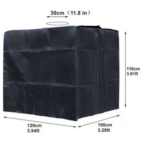 NALOOKAMIC Bâche Couverture Réservoir IBC, Bâche De Protection en Tissu Oxford 210D pour Conteneur IBC 1000L, Housse De Protection IBC Étanche, Couvercle De Réservoir d'eau, 120X100X116cm (Noir)