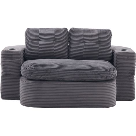 Sillón cama 2 en 1 de pana acanalada, respaldo alto, gris oscuro (1/5)
