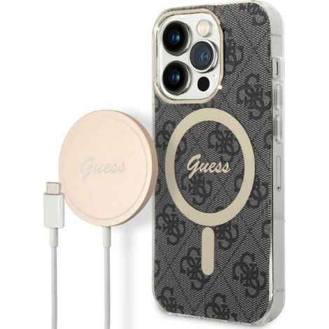Guess GUBPP14XH4EACSK Hülle + Ladegerät Set für iPhone 14 Pro Max 6,7 Zoll, schwarz/schwarz, Hartschalenkoffer, 4G Print, MagSafe (1/5)