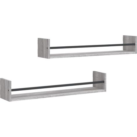 Maison Exclusive - Wandregale mit Stangen 2 Stk. Grau Sonoma 80x1 (1/5)