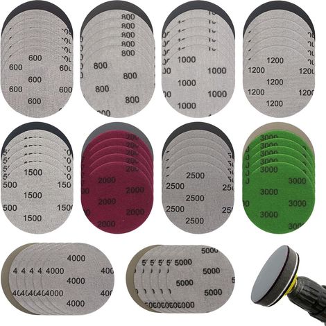 Papier Poncer Phare Voiture 75mm, 60 Pièces Papier a Poncer 1000 2000 3000, Papier de Verre 1000 2000 3000 4000 5000, Disque Poncage 75mm Phare, 600/800/1200/1500/2500, pour Meulage Fraisage Gravure (1/5)